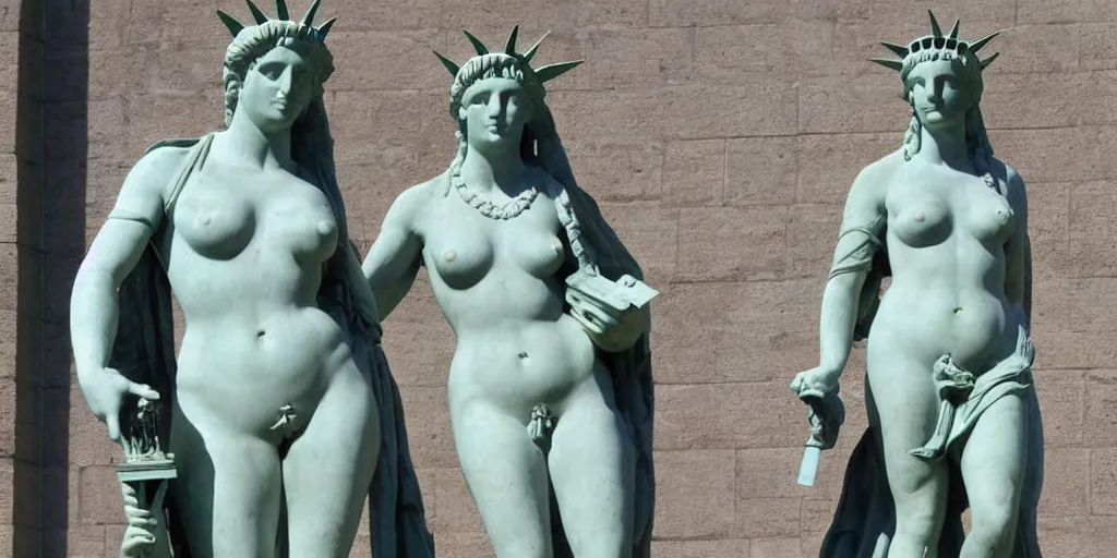 Prompt: venus de milo and the statue of liberty