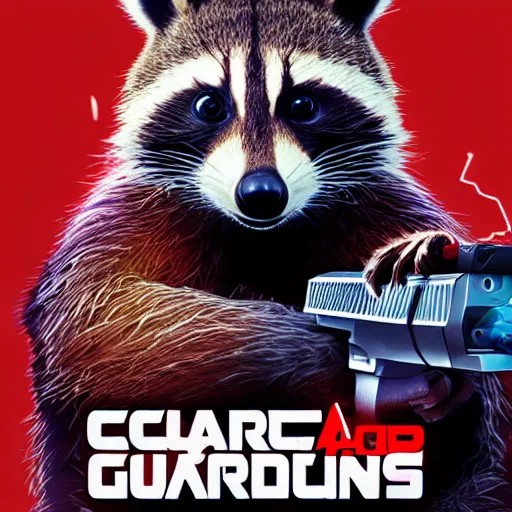 Image similar to racoon holding a laser gun, digital art, guardians of the galaxy style, centred award winning 4K