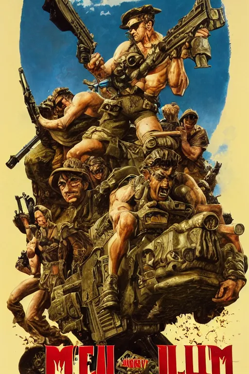 Prompt: Movie poster of Metal Slug , Highly Detailed, Dramatic, A master piece of storytelling, by frank frazetta, ilya repin, 8k, hd, high resolution print