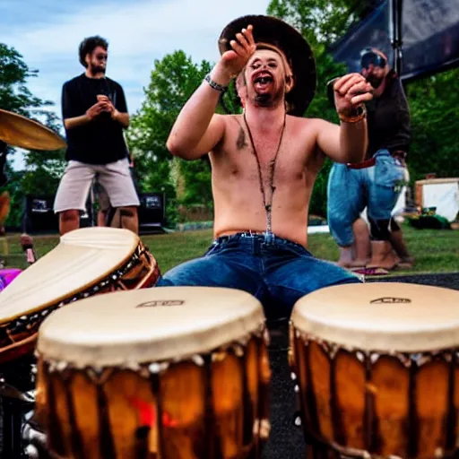 Image similar to annoying guy playing bongos at a music festival