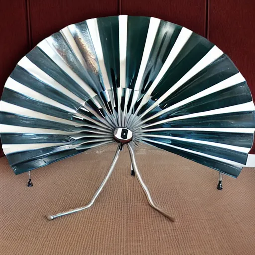 Prompt: 50's styled retro metallic table fan