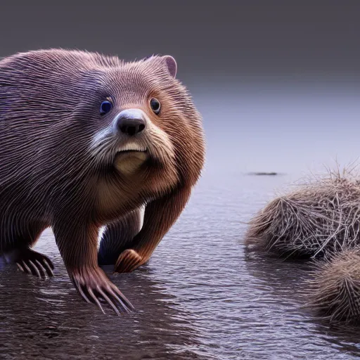 Image similar to hyperrealistic dslr film still of justin bieber disguised as a ( beaver ), beaver dam, stunning 8 k octane comprehensive 3 d render, inspired by istvan sandorfi & greg rutkowski & unreal engine, perfect symmetry, dim volumetric cinematic lighting, extremely hyper - detailed, incredibly real lifelike attributes & flesh texture, intricate, masterpiece, artstation, stunning