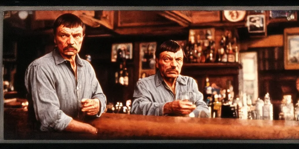 Image similar to detailed medium format photo, polaroid still from tarkovsky movie, joe rogan sitting at the bar from cheers, haze, high production value, intricate details, 8 k resolution, hyperrealistic, hdr, photorealistic, high definition, tehnicolor, award - winning photography, masterpiece, amazing colors
