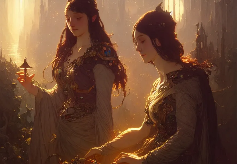 Image similar to the council of the first circle, fantasy magic, dark light night, intricate, elegant, sharp focus, illustration, highly detailed, digital painting, concept art, matte, art by wlop and artgerm and greg rutkowski and alphonse mucha, masterpiece