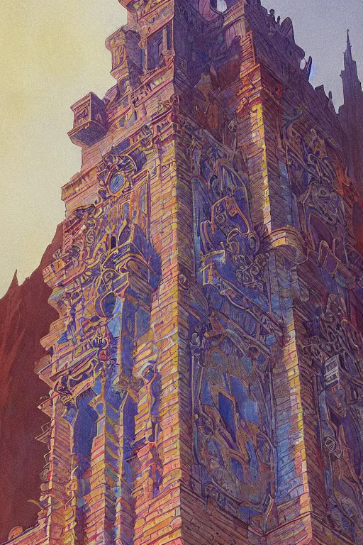 Image similar to glorious painted tower of the moon, by Sylvain Sarrailh and Ludwig Deutsch and edmund dulac, dramatic cinematic lighting , beautiful colorful tilework, ornate architecture, smooth, sharp focus, extremely detailed