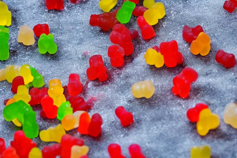 Image similar to Bali vacation photo of a group of gummy bears being swept up into a tornado 55mm