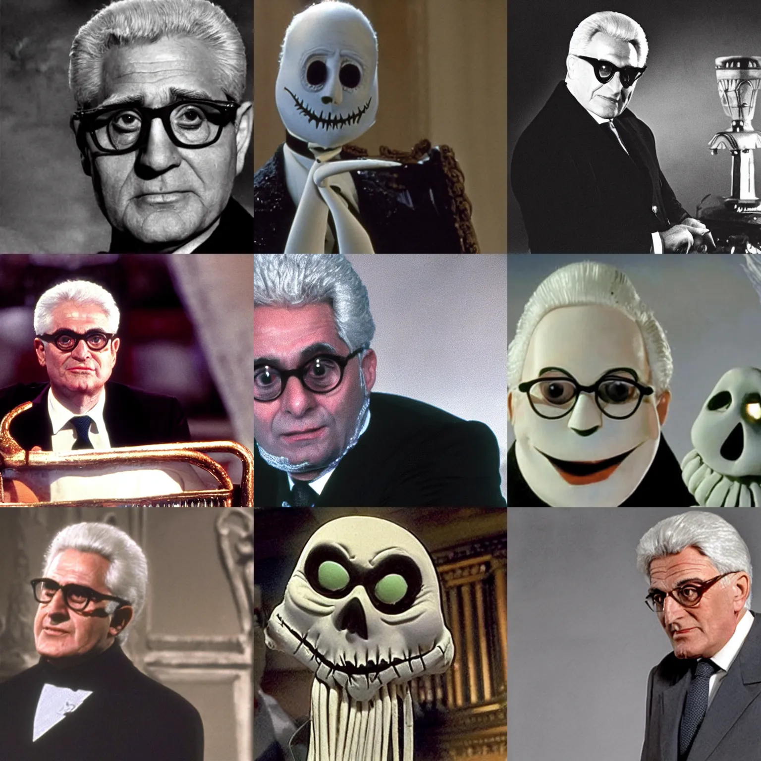 Prompt: Still of Sergio Mattarella in The Nightmare Before Christmas