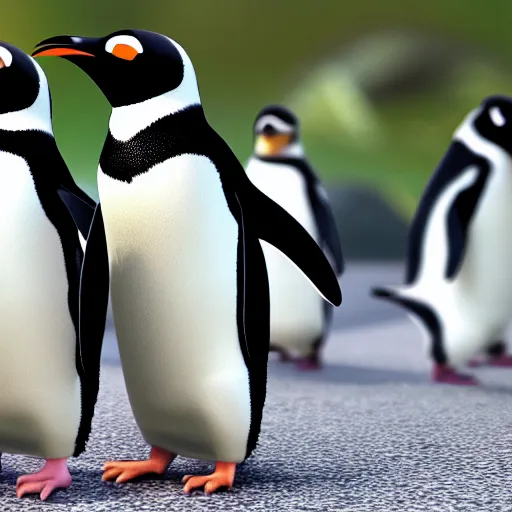 Prompt: penguins from Madagascar invading the pokemon world, 4k