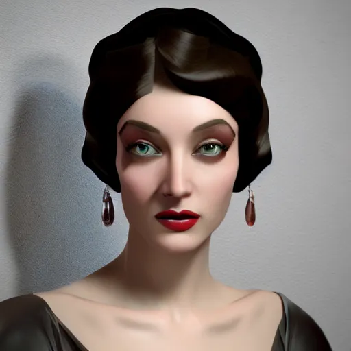 Image similar to 3d render of a beautiful woman in the style of tamara de lempicka, unreal engine