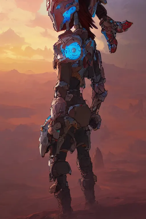 Image similar to combination suit armor aloy horizon forbidden west horizon zero dawn robot ninja mask helmet backpack tribal, art gta 5 comics, official fanart behance hd artstation by jesper ejsing, by rhads, makoto shinkai and lois van baarle, ilya kuvshinov, ossdraws radiating a glowing aura cgi rtx 2 0 2 2