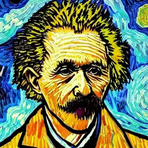 Prompt: “Einstein dropping acid, Van Gogh style”