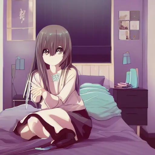 Prompt: “anime girl sitting in bedroom”