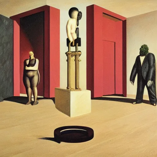 Image similar to problem of evil, godless, symbolic, freudian, by de chirico and magritte and paula rego and neo rauch