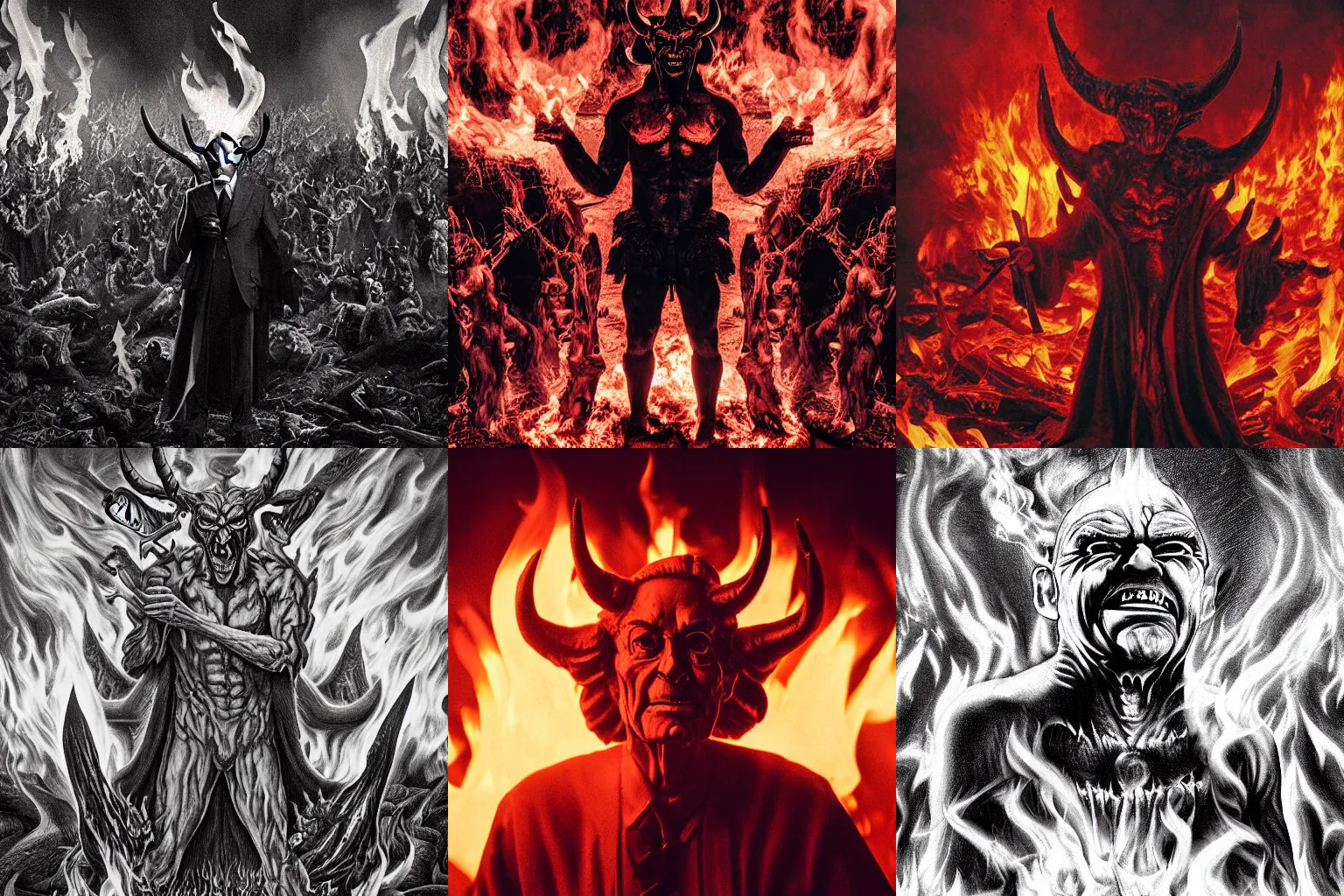 Prompt: The Devil with the head and face of Rupert Murdoch standing in front of his satanic army in hell, Rupert Murdoch, photo realistic, 35mm photograph, fire and flames and smoke, depth of field