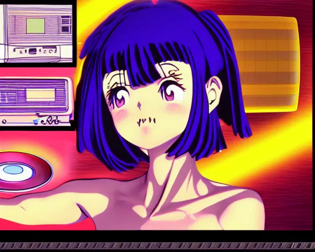 Image similar to vintage CGI 80s anime, Amiga Lightwave 3D, Video Toaster, manga woman render