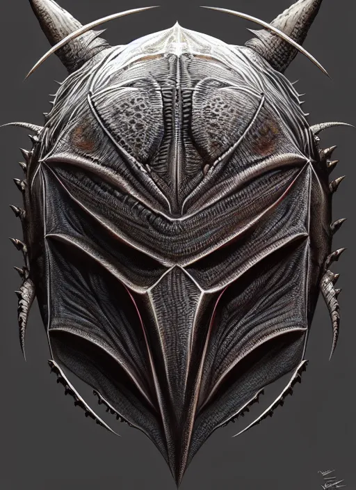 Image similar to anthropomorphic obtuse triangle head in edgy darkiron horseshoe crab, intricate, elegant, highly detailed animal monster, digital painting, artstation, concept art, smooth, sharp focus, illustration, art by artgerm, wayne barlowe, trending on artstation and greg rutkowski and alphonse mucha, 8 k