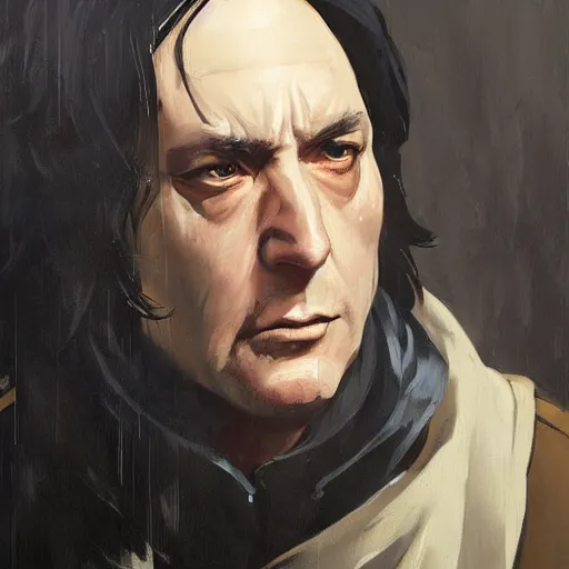 Prompt: greg manchess portrait painting of partially armored severus snape as overwatch character, medium shot, asymmetrical, profile picture, organic painting, sunny day, matte painting, bold shapes, hard edges, street art, trending on artstation, by huang guangjian and gil elvgren and sachin teng