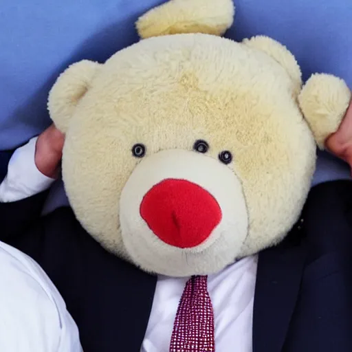 Image similar to boris johnson tucked in bed cuddling a teddy