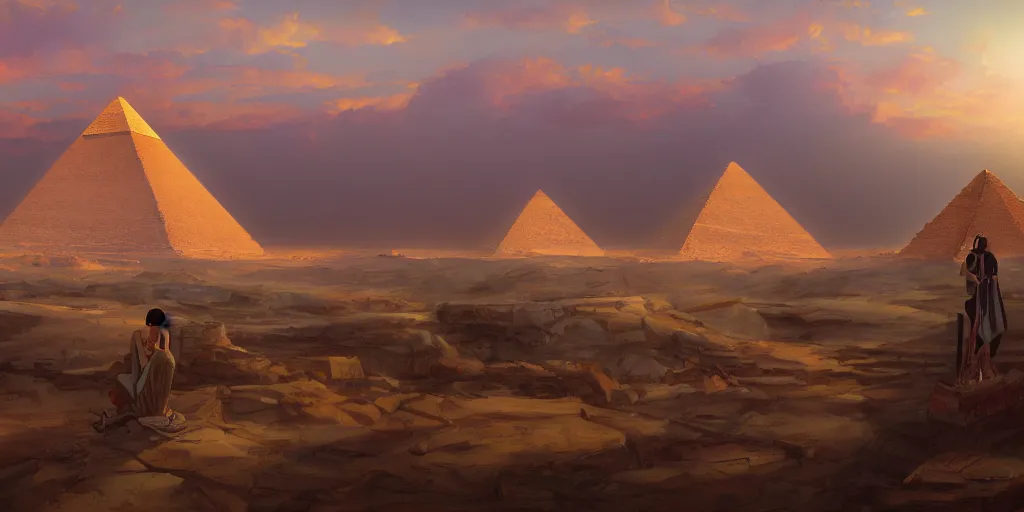 Image similar to a stunning egyptian landscape with pyramids by makoto shinkai