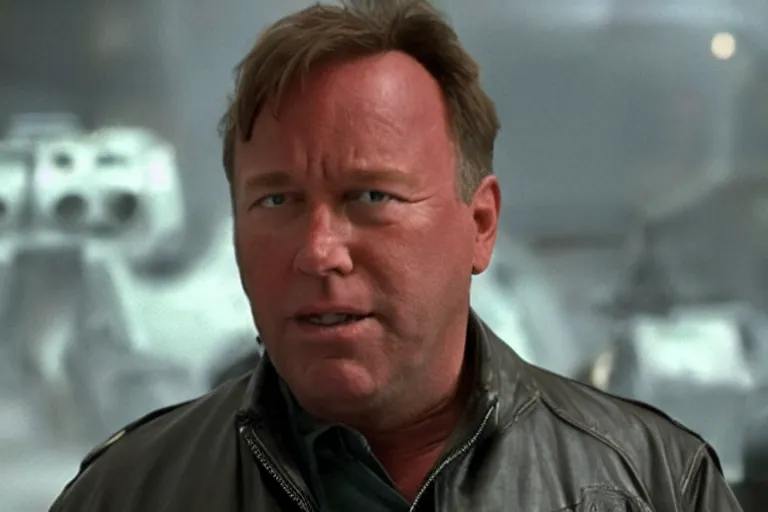 Prompt: VFX movie where Alex Jones plays the Terminator by James Cameron