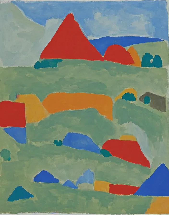 Image similar to a building in a stunning landscape by Etel Adnan