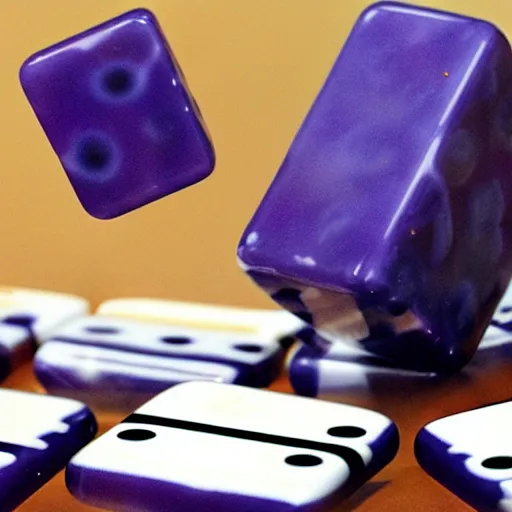 Image similar to photo of thanos playing with dominos