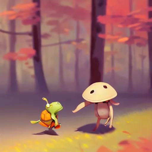 Prompt: Goro Fujita ilustration a cute cartoon turtle happily walking through the forest, painting by Goro Fujita, sharp focus, highly detailed, ArtStation