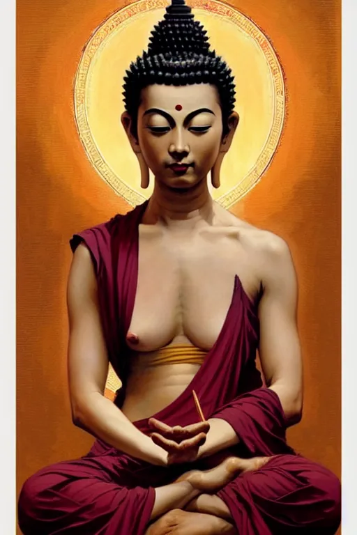 Image similar to buddhism, expressionnisme, painting by greg rutkowski, j. c. leyendecker, artgerm