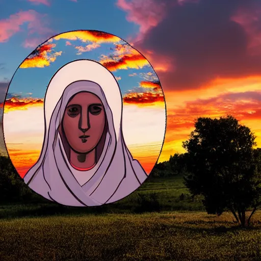 Image similar to shape of huge virgin mary face in sunset clouds