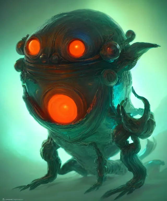 Prompt: a tiny creature with enormous eyes made of bioluminescence, fantasy, elegant, crisp 8 k line work, emissive lighting, digital painting, artstation, unreal engine, octane render, concept art, matte, sharp focus, illustration, art by james jean and justin gerard