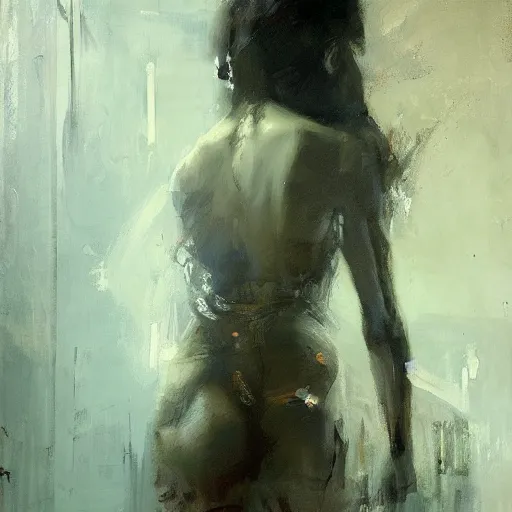 Image similar to full length portrait of a goddess, by Jeremy Mann, detailed, stylized, loose brush strokes, intricate, realistic