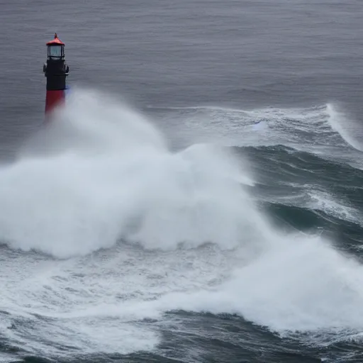 Image similar to light house on cliffs with rough seas and high waves, stormy unreal 5