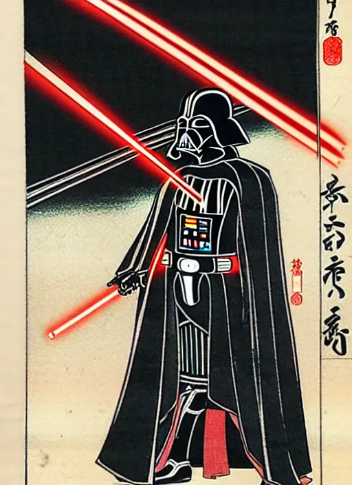 Image similar to darth vader as a yokai illustrated by kawanabe kyosai and toriyama sekien