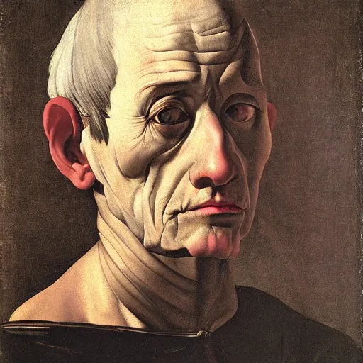 Image similar to portrait of a man with nasal fracture, by Caravaggio