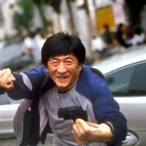 Prompt: jackie chan getting robbed in rio de janeiro