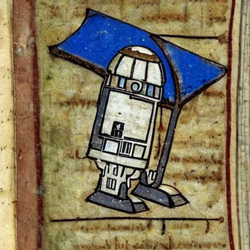 Image similar to a r 2 d 2 in a medieval manuscript, medieval manuscript, golden miniatures