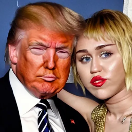 Prompt: photo of miley cyrus dating donald trump