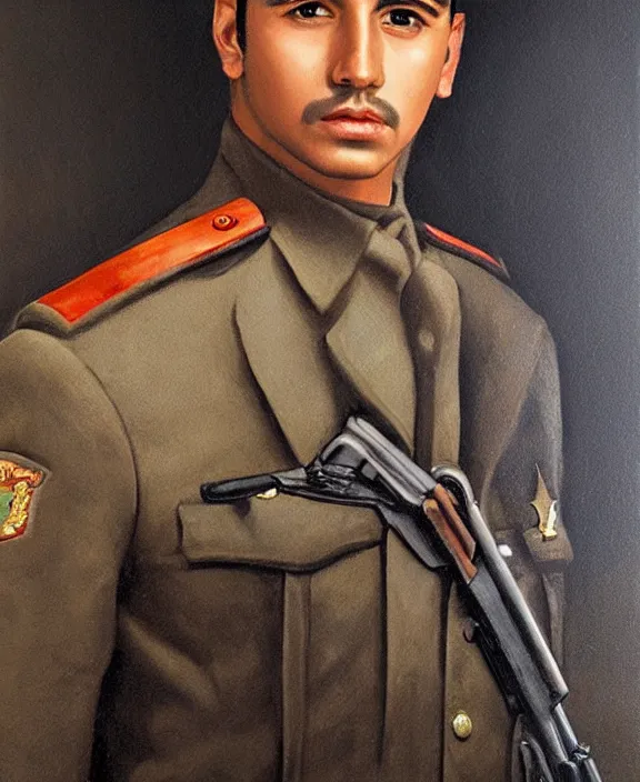 Prompt: portrait of a handsome young mexican policeman in guadalajara, art by denys tsiperko and manuel sanjulian and bogdan rezunenko, hyperrealism