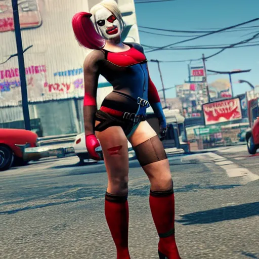 Prompt: Harley Quinn in GTA 5.