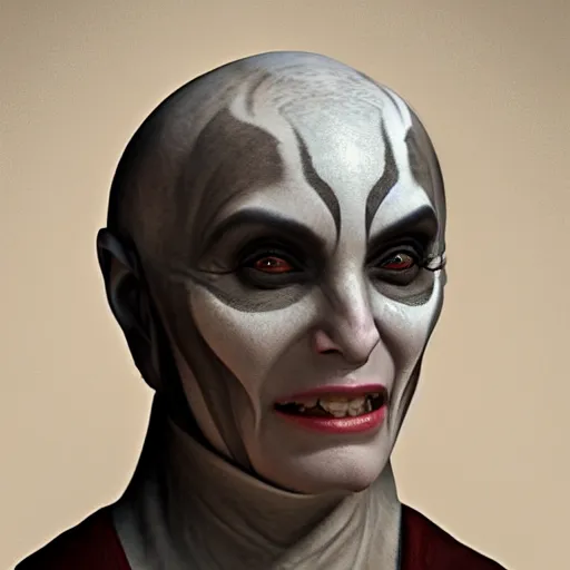 Prompt: female bald half orc nun fantasy. realistic. High Fantasy. Symmetrical face. 4k. artstation.