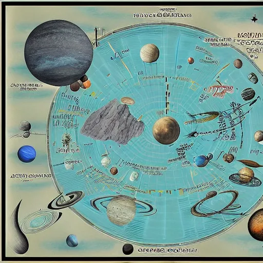 Prompt: map of the known solar system circa 2 1 5 0, sci fi, hand drawn, fantasy