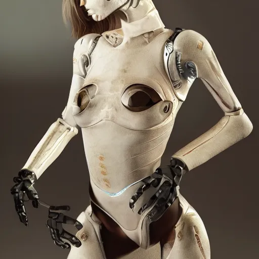 Prompt: photographic stil of beautiful model, a human robot woman, artificial flesh, bones, westworld style, medium - shot, insanely detailed, photorealistic, beautiful soft light, octane render, by annie leibowtiz