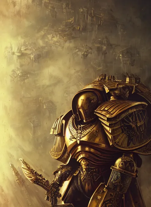 Prompt: adeptus custodes centurion, extremly detailed digital painting, warhammer 4 0 k, victo ngai, raymond swanland, tomasz alen kopera, vibrant colors, intricate, exquisite lighting, highly detailed, rim light, cinematic lighting, art, octane render, very coherent, cinematic, 8 k, trending on artstation