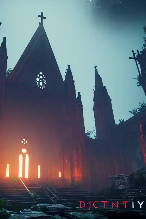 Image similar to symmetrical, centered composition, ancient church with red shafts of light in destiny 2, foggy, liminal, dark, dystopian, beautiful architecture, abandoned, highly detailed 4 k destiny 2 expansion key art wallpaper