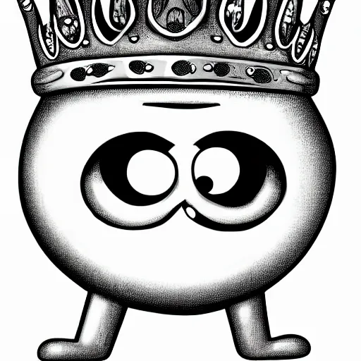 Prompt: a cartoon style bean with eyes and a mouth, holding a staff, wearing kings crown, cartoon, art, cartoon realism,