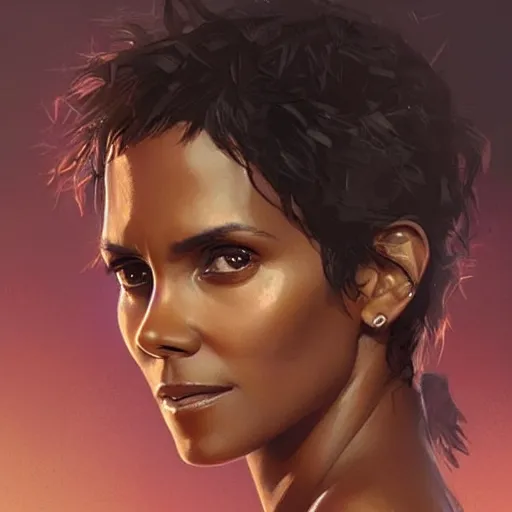 Image similar to “ portrait of halle berry by greg rutkowski, young, attractive, highly detailed portrait, scifi, digital painting, artstation, concept art, smooth, sharp foccus ilustration, artstation hq ”