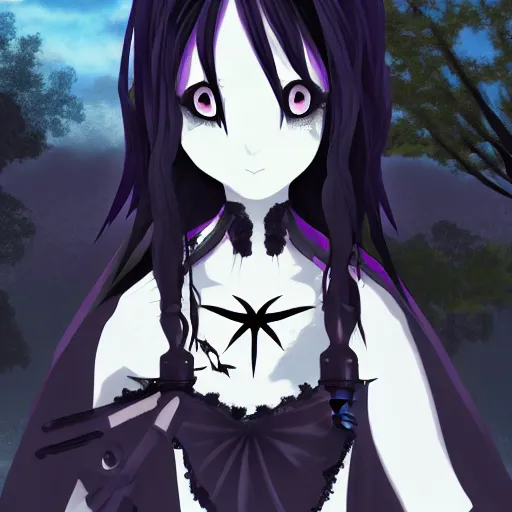 a gothic anime girl and her pet raven raven haunting, Stable Diffusion