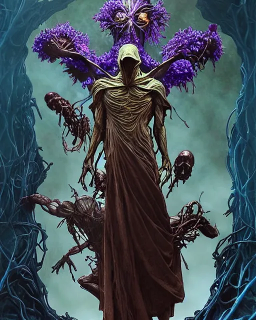 Image similar to the platonic ideal of flowers, rotting, insects and praying of cletus kasady ultimate carnage thanos dementor doctor manhattan chtulu nazgul bioshock davinci, d & d, fantasy, ego death, detailed, intricate, hyperrealism, intense, scary, decay, dmt, art by artgerm and greg rutkowski and alphonse mucha