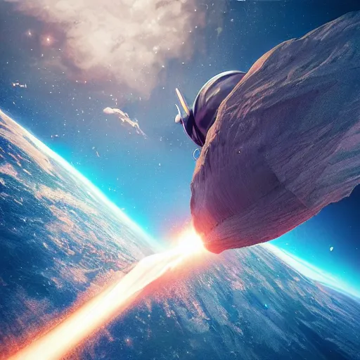 Image similar to meteor heading towards earth, stylized, artgerm, artstation, hd, cgsociety, cgi, realistic, dramatic, cinematic, artistic, trending, detailed