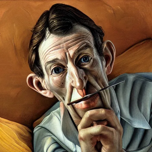 Image similar to pinocchio long nose, high quality high detailed painting by lucian freud, hd, photorealistic lighting